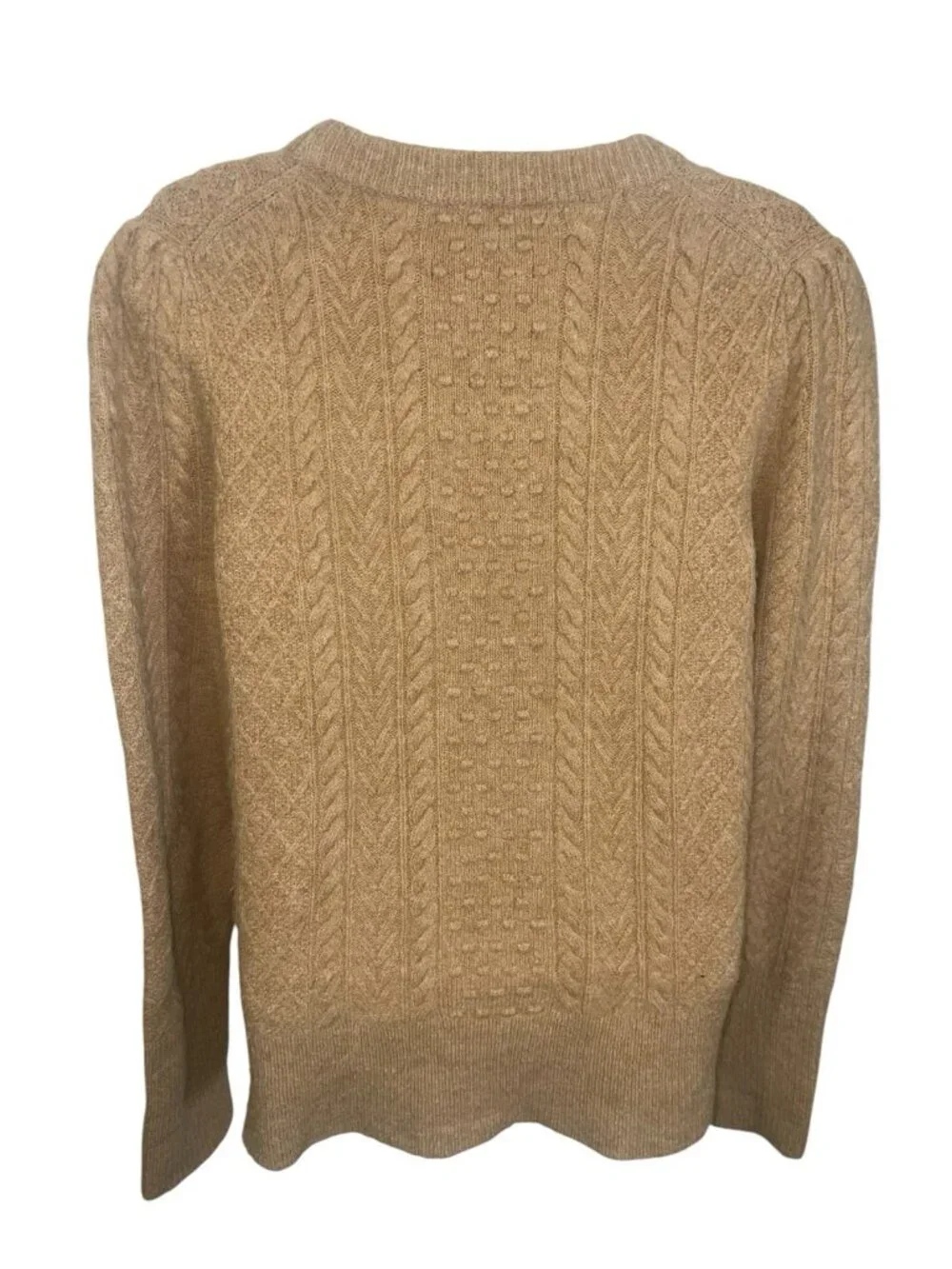 J CREW Women's Size Medium Stretch Wool-blend Cable-knit Crewneck Beige Sweater